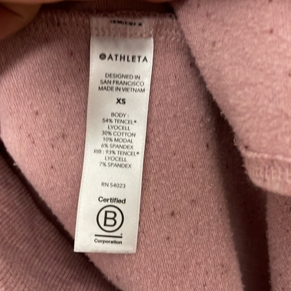 Athleta Speckled Pink Crew Neck‎ Long Sleeve Sweatshirt Top XS Thumbhole Slits - Picture 4 of 6